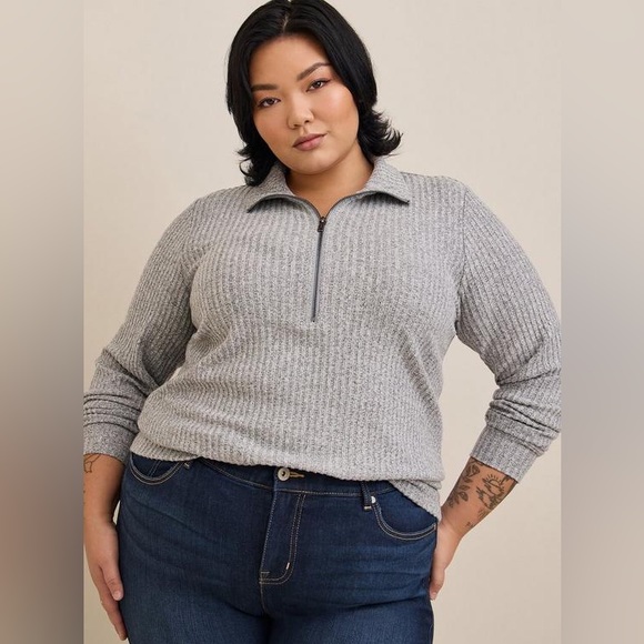 torrid Tops - Torrid Relaxed Fit Super Soft Plush Rib Quarter Zip Sweatshirt